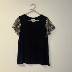 Women's T-shirt Sz Lg Embroidery FlowerShirt Tee Country Western Flounce‎ Rodeo